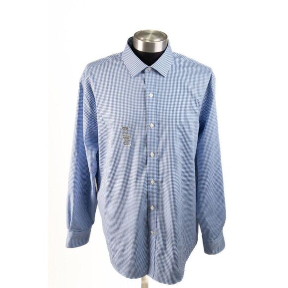 Tommy Hilfiger Button Down Dress Shirt Mens 18 34/35 Blue Check‎ Long Sleeve 2XL - Picture 1 of 8